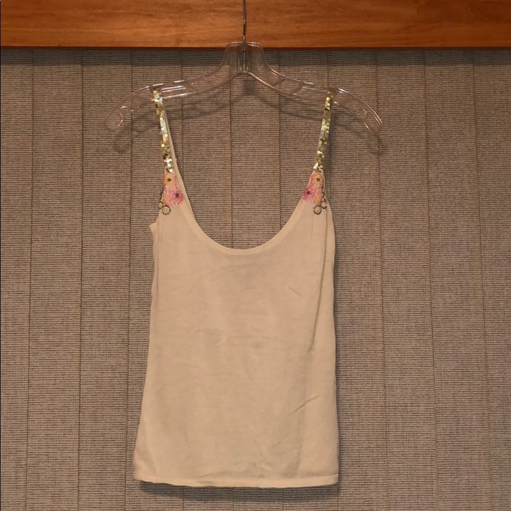 Adorable Free People floral beaded cream tank top